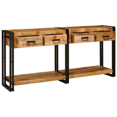 vidaXL Wandtafels 2 pcs Bruin 161 x 33 x 75 cm Massief Mango Hout afbeelding3 - 1