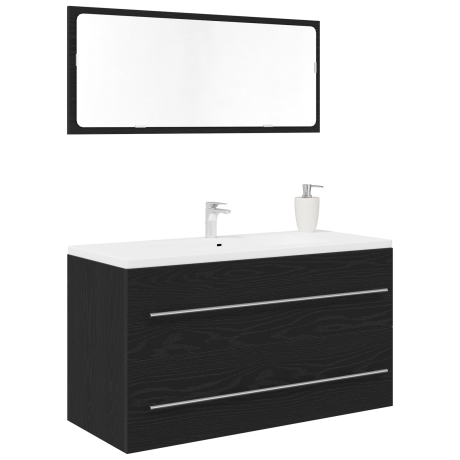 vidaXL Wastafelmeubel en spiegel 90x45x1,5 cm bewerkt hout zwart eiken afbeelding3 - 1