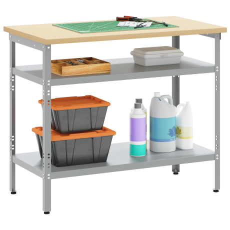 vidaXL Werktafel Grijs, 100x55x85 cm, Van Staal en Geengineerd Hout afbeelding3 - 1