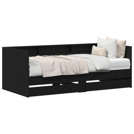 vidaXL Zwart Eiken Ladebed met Lades Zwart eiken Bewerkt hout 90 x 200 cm afbeelding3 - 1