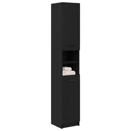 vidaXL Zwarte Eiken Badkamerkast - 32x34x188,5 cm afbeelding3 - 1