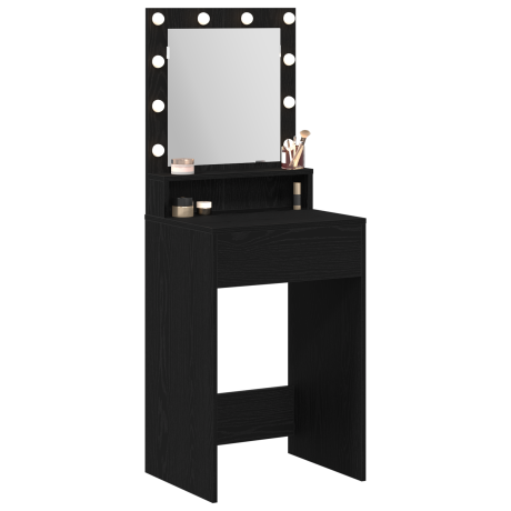 vidaXL Zwarte Eiken Make-Up Tafel met LED Verlichting - 50x41x135 cm afbeelding3 - 1