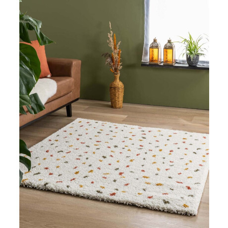 Vierkant hoogpolig vloerkleed stippen Artisan - wit/multi 200x200 cm