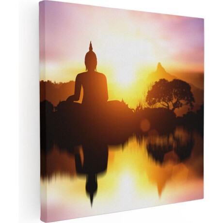 Artaza Canvas Schilderij Silhouet Van Boeddha Beeld Met Zonsondergang - 70x70 - Foto Op Canvas - Canvas Print