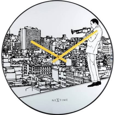 NeXtime - Stille Wandklok - 40cm - Glas|Metaal - Wit - Trumpet City