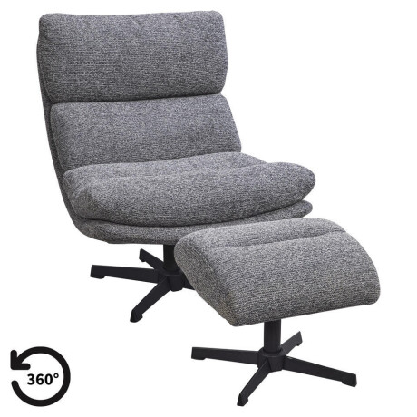 Leen Bakker - Fauteuil Bobbi Incl. Hocker - Antraciet - Stof - Grijs