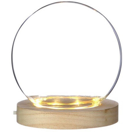 Ideas 4 Seasons Decoratie stolp - glas - houten plateau - LED verlichting - D13 x H13 cm