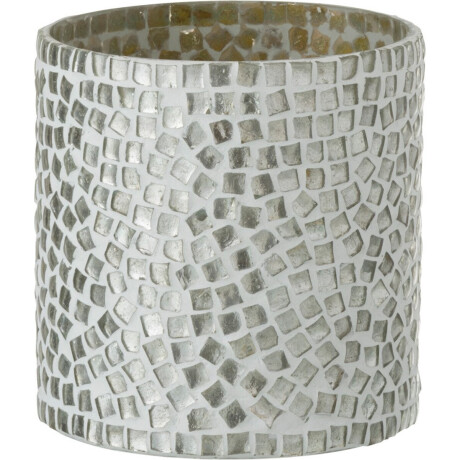 J-Line windlicht Mozaiek - glas - wit/zilver - small