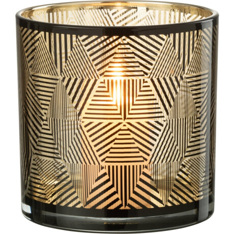J-Line windlicht Driehoeken Strepen - glas - bruin - medium