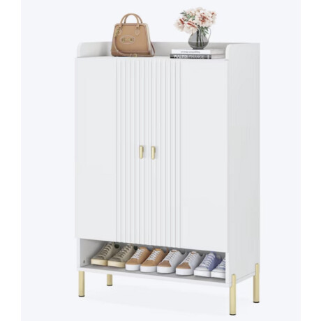 MAZAZU Schoenenkast - Schoenenrek met deuren - Wit/Goud - Hout - 75x36.5110cm