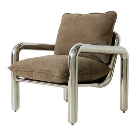 HKliving Chrome Lounge Fauteuil - Canvas Brown