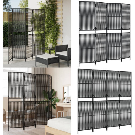 vidaXL Kamerscherm 4 panelen poly rattan zwart - Kamerscherm - Kamerschermen - Privacy Scherm - Privacyscherm