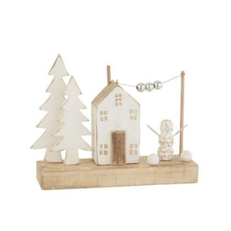 J-Line Kerstdorp zonder verlichting - hout - naturel| wit - 30 cm