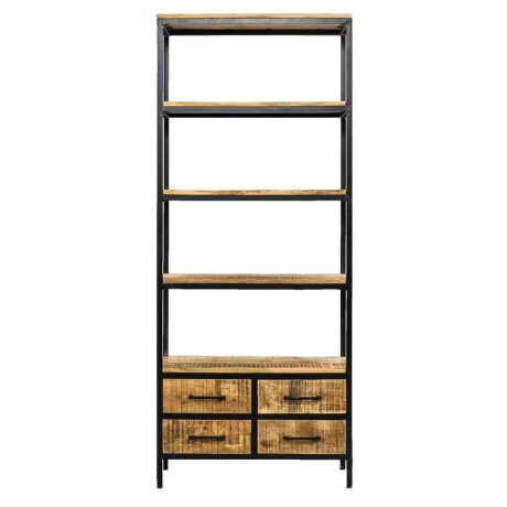 Leen Bakker - Boekenkast Kyan - Zwart/naturel - 190x80x40 Cm - Hout/Metaal - Zwart#Bruin