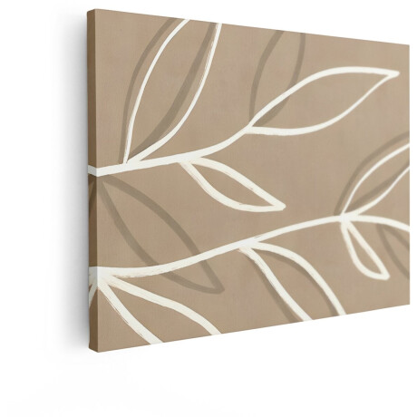 Artaza Canvas Schilderij Abstract - 80x60 cm - Wanddecoratie Boho - Muurdecoratie Bladeren - Decoratie Beige Takken - Schilderijen Op Canvas