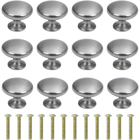 Thelau - Ladeknoppen Set van 12 - Ronde Meubelknoppen 30 mm - Zilver Geborsteld