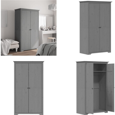 vidaXL Kledingkast BODO 99x53,5x173 cm massief grenenhout grijs - Kledingkast - Kledingkasten - Garderobekast - Kast