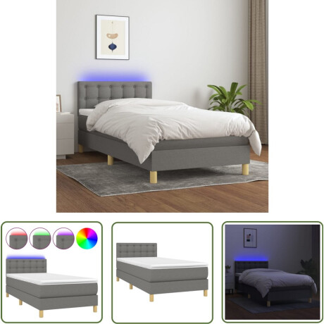 vidaXL Boxspring met matras en LED - Donkergrijs - 80x200 cm Boxspring Bed - Led Bed - Pocketed Spring Mattress - Adjustable Headboard - Grijs Bed