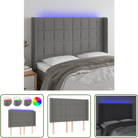 vidaXL Hoofdbord LED - Stof - Donkergrijs - 147x118 cm Hoofdboard - Led Hoofdbord - Hoofdkussen - Slaapkamersdecoratie - Klassiek Hoofdbord
