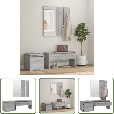 vidaXL Hal Meubilair - Gangkast Set - Garderobe set bewerkt hout grijs sonoma eikenkleurig - Opberg Kast - Entree Meubel - Grijze Gangkast