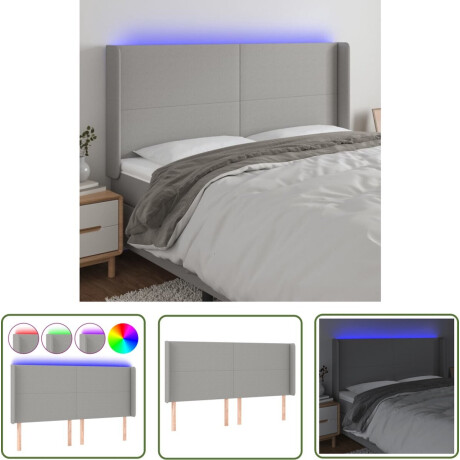 vidaXL Led Headboard - LED Hoofdbord - Hoofdbord LED 163x16x118/128 cm stof lichtgrijs - Hoofdkussen - Hoofddekking - Slaapcomfort
