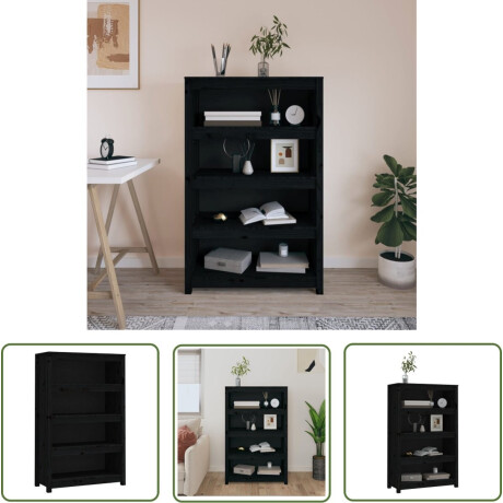 vidaXL Houten Boekenkast - Boekenkast - Boekenkast 80x35x126 cm massief grenenhout zwart - Grenenhouten Boekenkast - Zwarte Boekenkast - Boekenplank