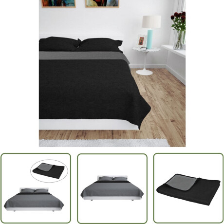 vidaXL Bedsprei 230x260 cm Grijs & Zwart Microfiber Overtrek - Beddengoed - Quilt - Dekbed - Hoeslaken