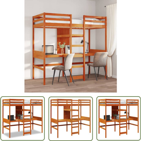 vidaXL Massief Hout - Hoogslaper - Hoogslaper zonder matras massief grenenhout wasbruin 80x200 cm - Grenen - Wasbruin - Kinderkamer