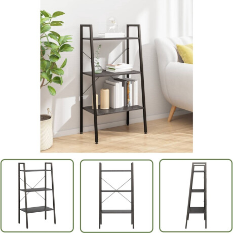 vidaXL Boekenplank - Opbergruimte - Opbergmeubel met 3 lagen 56x35x108 cm zwart - Kast - Ladderrek - Zwarte Kast