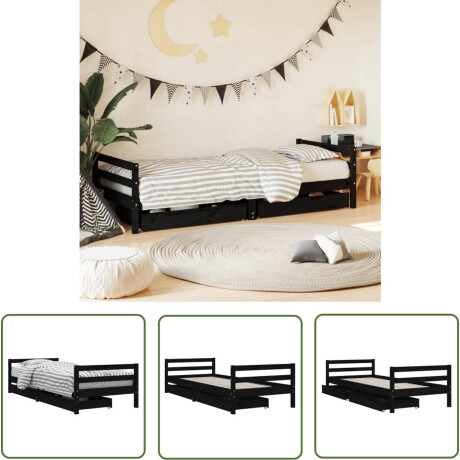 vidaXL Houten Bed - Kinderbed Frame - Kinderbedframe met lades 80x200 cm massief grenenhout zwart - Grenenhouten Bed - Kids Bed - Peuterbed