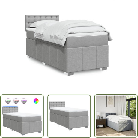 vidaXL Slaapcomfort - Boxspring - Boxspring met matras stof lichtgrijs 80x200 cm - Led Verlichting - Matras - Pocketvering