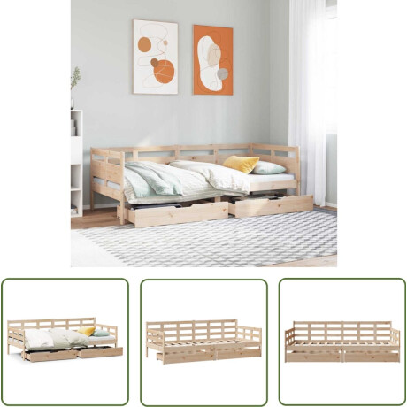vidaXL Logeerbed - Slaapbank - Slaapbank met lades 90x190 cm massief grenenhout - Massief Hout - Grenenhout - Opberglades