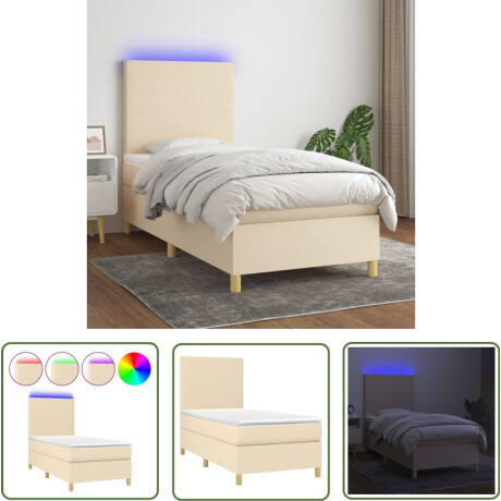 vidaXL Boxspring met LED en matras 80x200 cm Boxspring - Led Lamp - Boxspring Frame - Slaapcomfort - Creme Kleurtje
