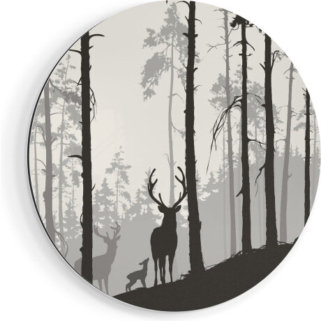 Artaza Dibond Muurcirkel Herten In Het Bos - Silhouet - Ø 50 cm - Klein - Wandcirkel - Rond Schilderij - Voor Binnen en Buiten