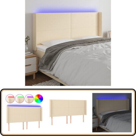 vidaXL Hoofdbord LED - 163x16x118 cm - Crème Hoofdboard - Led Verlichting - Bedstede - Crème - Stoffen Headboard