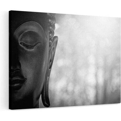 Artaza Canvas Schilderij Boeddha Beeld met Zon - Zwart Wit - 120x80 cm - Groot - Wanddecoratie Woonkamer - Schilderijen - Muurdecoratie