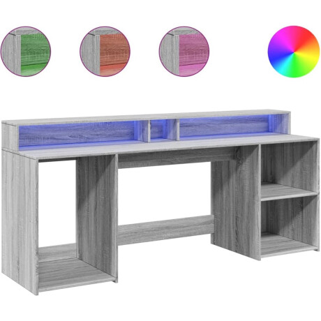 vidaXL - Bureau - met - LED-verlichting - 200x55x91 - cm - hout - grijs - sonoma - eiken