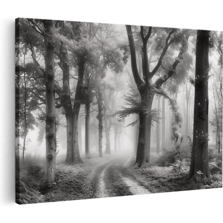 Artaza Canvas Schilderij Zwart Wit Beeld van een Mistig Bos - Landschap - 120x80 cm - Groot - Wanddecoratie Woonkamer - Schilderijen - Muurdecoratie