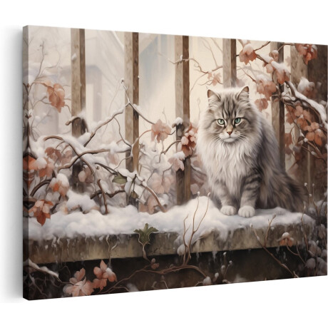 Artaza Canvas Schilderij Kat met Groene Ogen in de Winter - 30x20 - Klein - Foto Op Canvas - Canvas Print