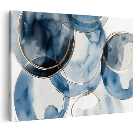 Artaza Canvas Schilderij Blauwe en Gouden Cirkels - 90x60 - Wanddecoratie - Foto Op Canvas - Canvas Print
