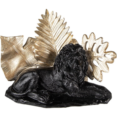 Clayre & Eef Beeld Leeuw 16 cm Zwart Goudkleurig Polyresin