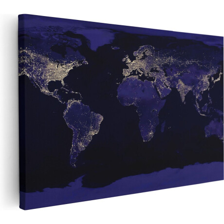 Artaza Canvas Schilderij Wereldkaart Met Licht Observaties - 120x80 - Groot - Foto Op Canvas - Wanddecoratie Woonkamer