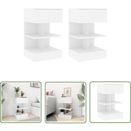 vidaXL Bijzetkasten - Nachtkastjes - Nachtkastjes 2 st 40x35x65 cm bewerkt hout wit - Slaapkamersdecoratie - Houten Meubelstukken - Wit Meubilair