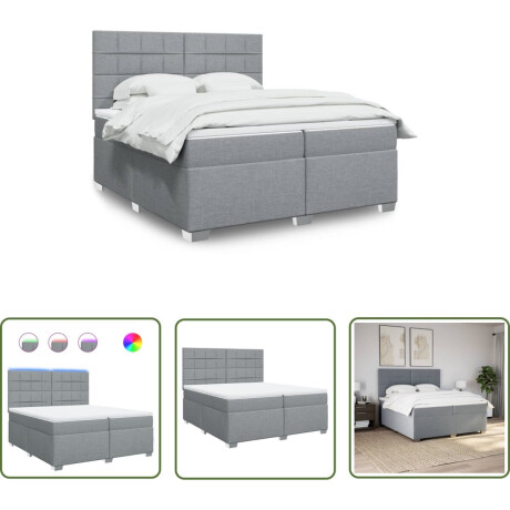 vidaXL Boxspring - Boxspringbed - Boxspring met matras stof lichtgrijs 200x200 cm - Led Lamp - Tweepersoonsbed - Groot Bed