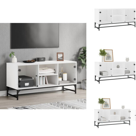 vidaXL Tv-meubel - Tv-meubelen - Tv-standaard - Televisiemeubel - Tv-meubel met glazen deuren 102x37x50 cm wit