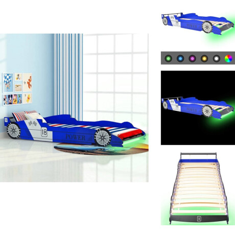 vidaXL Kinderbed - Kinderbedden - Bed - Bedden - Kinderbed raceauto met LED-verlichting blauw 90x200 cm