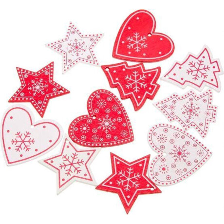 ProductGoods - 10 stuks kerstversiering kerstbomen/hartjes/sterren rood/wit | Kerstversiering voor binnen