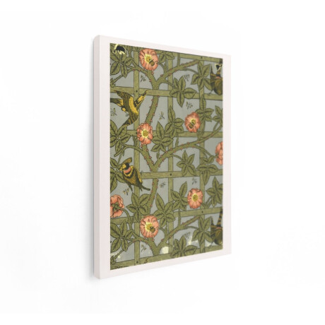 Artaza Canvas Schilderij Vintage Behang met Rozen - Vogels en Insecten op een Trellis - 60x80 cm - Wanddecoratie Woonkamer - Schilderijen - Muurdecoratie