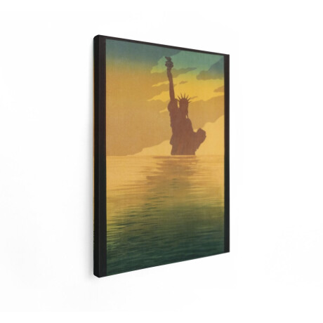 Artaza Canvas Schilderij Vrijheidsbeeld in Water bij Zonsondergang met Reflectie - 30x40 cm - Klein - Wanddecoratie Woonkamer - Schilderijen - Muurdecoratie