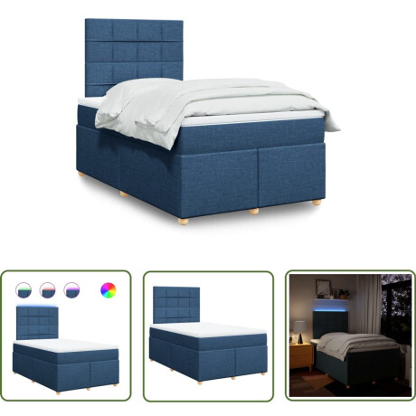 vidaXL Matras - Boxspring - Boxspring met matras stof blauw 120x200 cm - Led Verlichting - Hoofdbord - Pocketvering